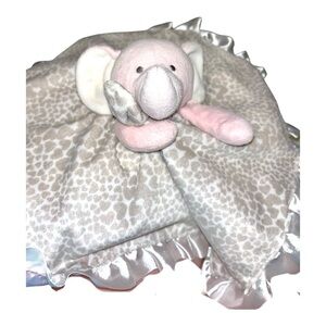 Pink Elephant lovey gray hearts white poly satin trim pink underside 15” square